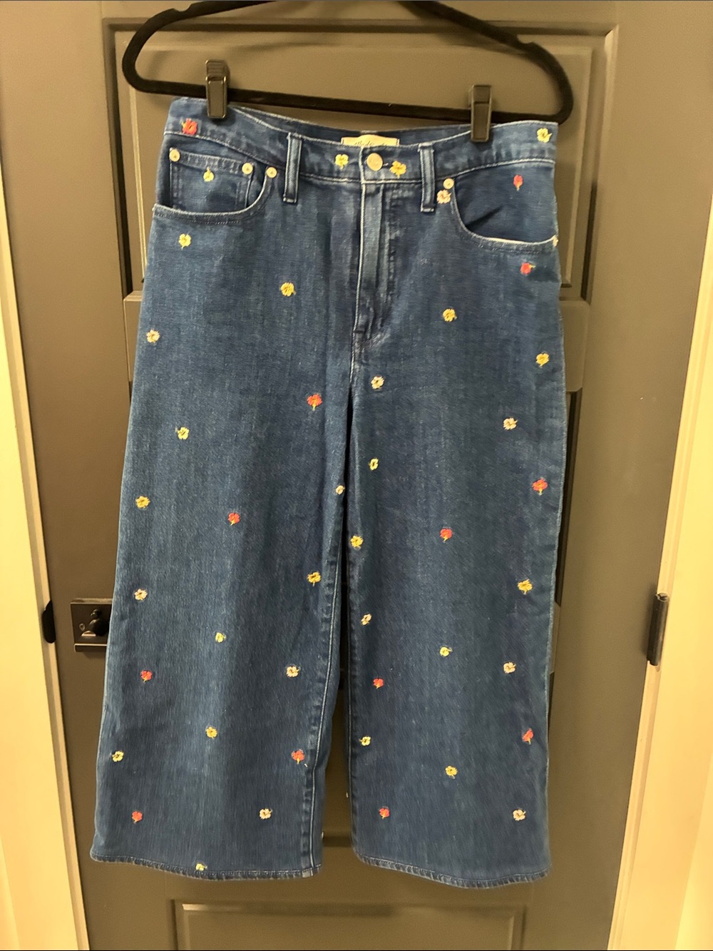 Madewell Wide-Leg Crop Jeans with Floral Embroidery